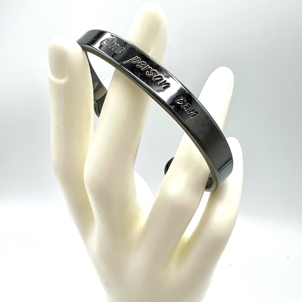 Gunmetal Open‎ Cuff Bracelet - “One Person Can” Engraved - Crystal End Caps